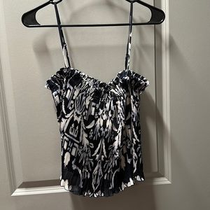 H&M ruffle spaghetti strap top. Navy with white pattern. NWT.
